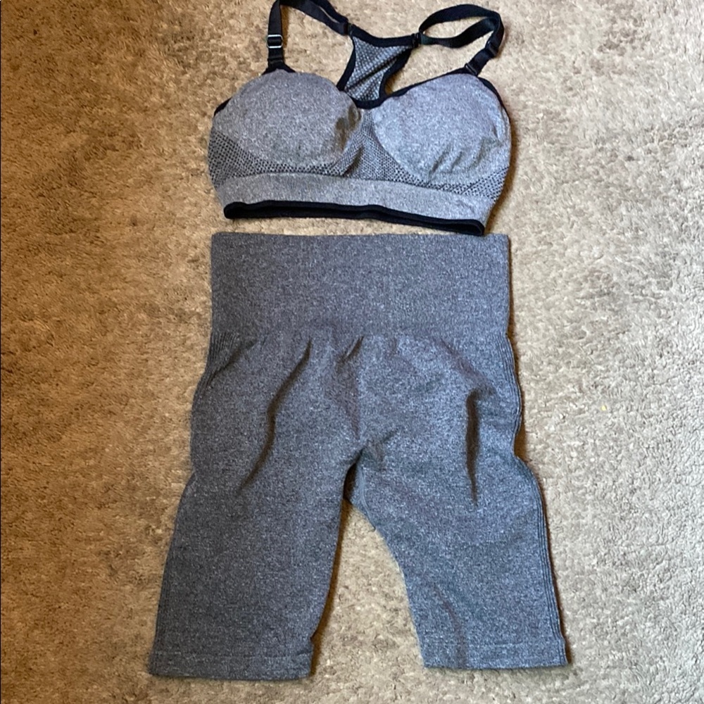 Gray Activewear Set - Sports Bra & High-Waist Biker Shorts